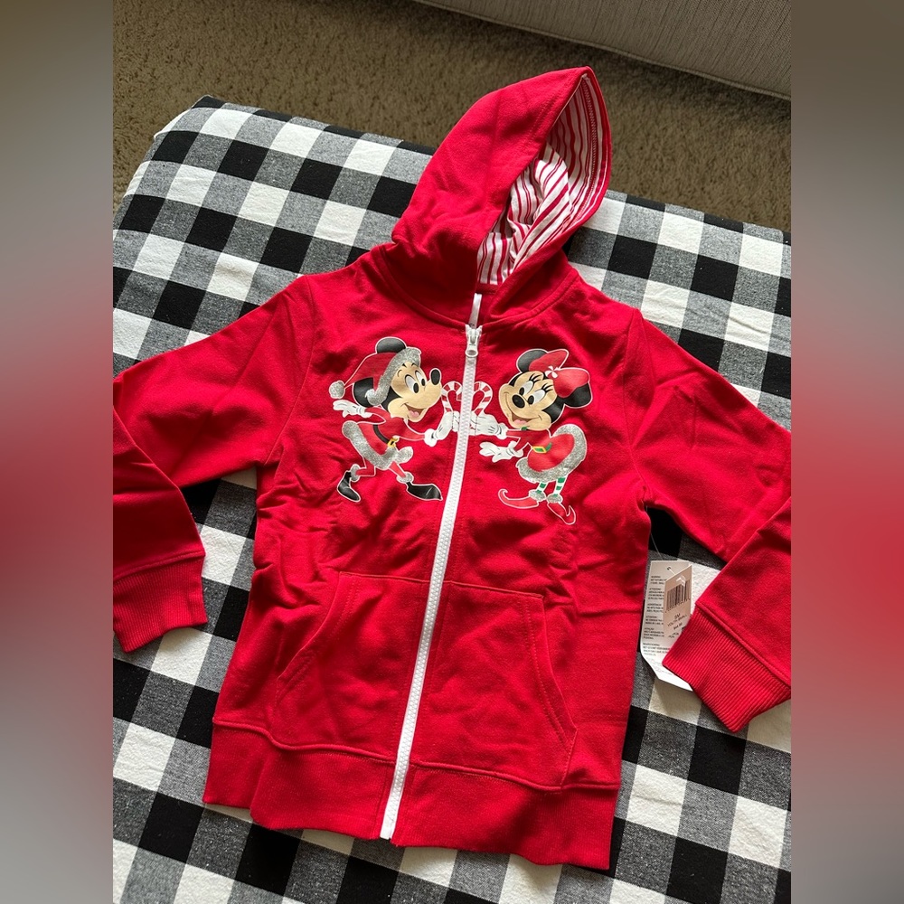 Disney Girls Zip Up Holiday Christmas Hoodie Size Youth Small